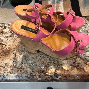 Ann Taylor Fuchsia Wedge Sandals